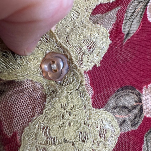 Vintage Floral Sheer lace trim Button-Up Blouse top - Picture 5 of 6